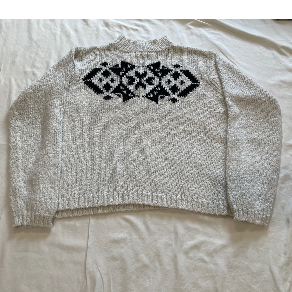Pendleton Kids Cream Cotton Chunky Knit Mock Neck Sweater Black Geometric Size M
